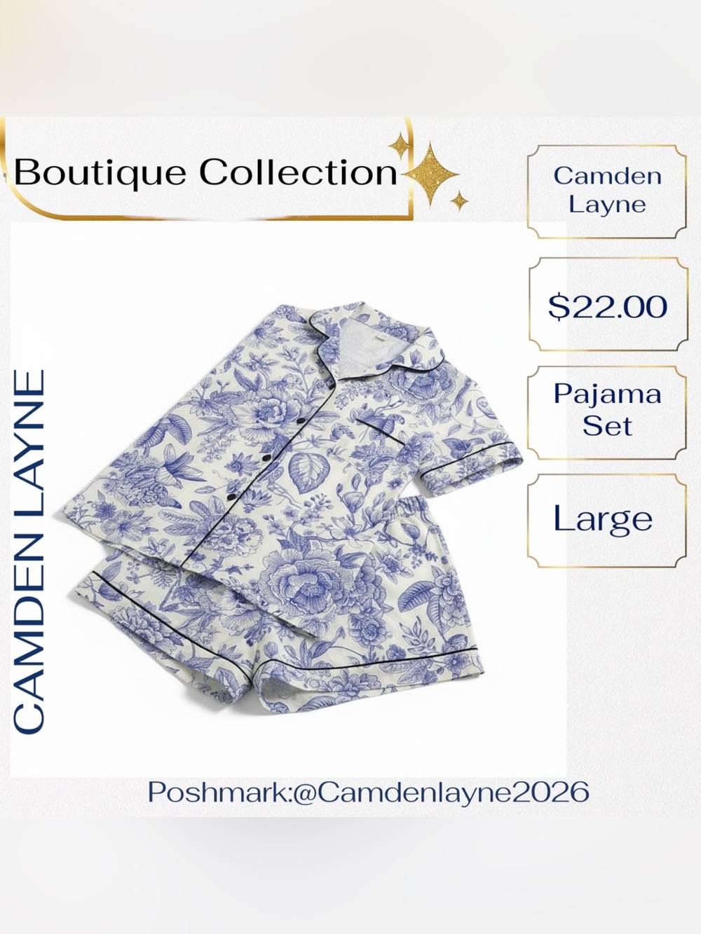 Camden Layne Blue and White Floral Short Sleeve Pajama Set - Picture 6 of 7